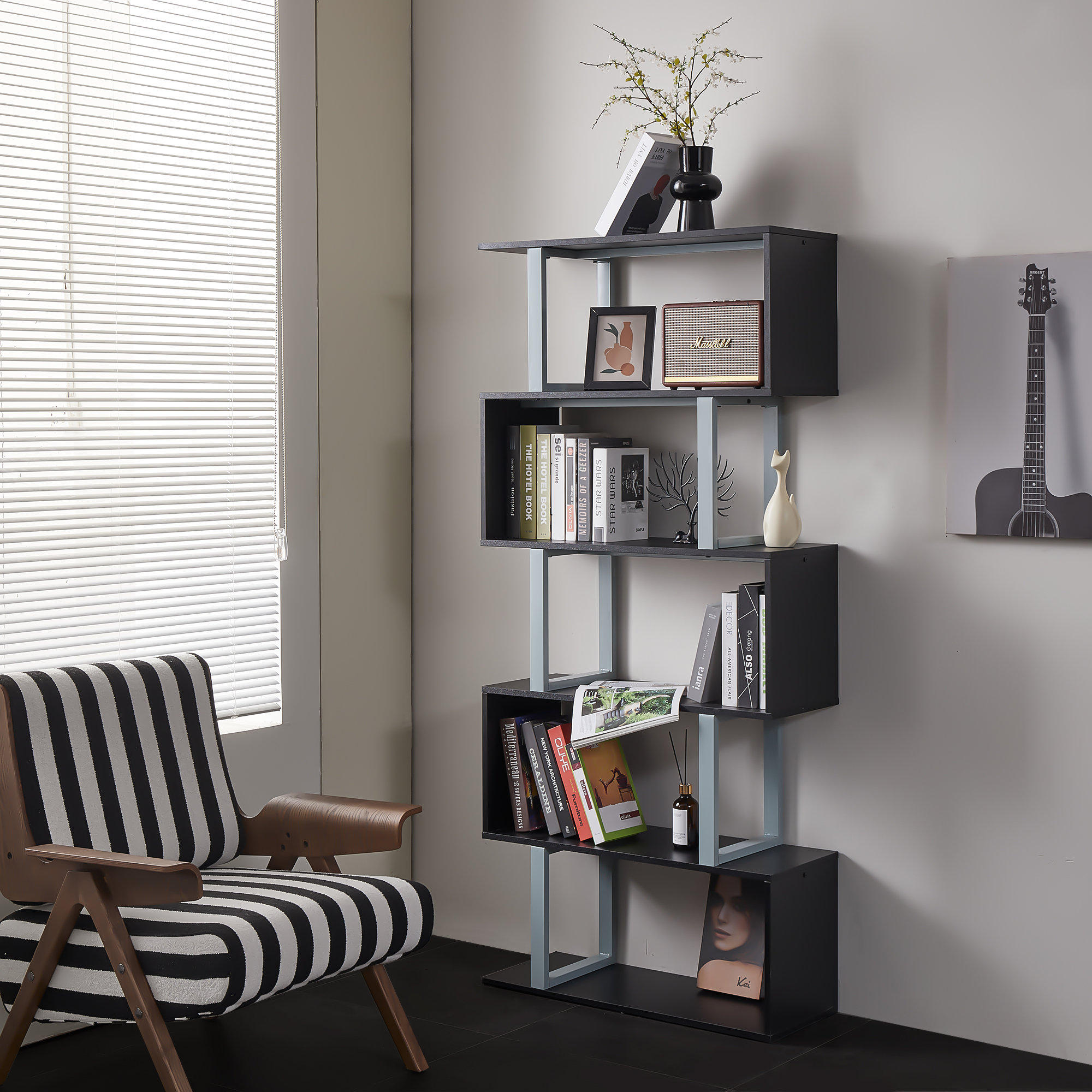 Ebern Designs Alkes The 70"H Rock & Roll SShape Wood Bookcase With